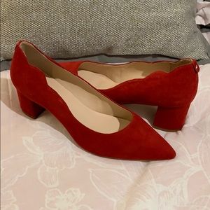 Red suede block heels